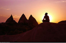 Man Meditation Mountains Sunset